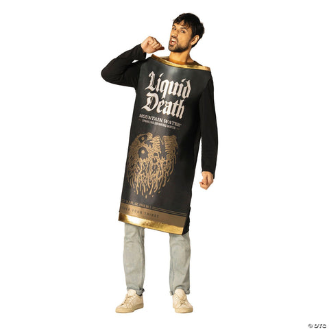 Adults Liquid Death Mountain Water™ Sparkling Drinking Water Black Can Tunic Costume - One Size