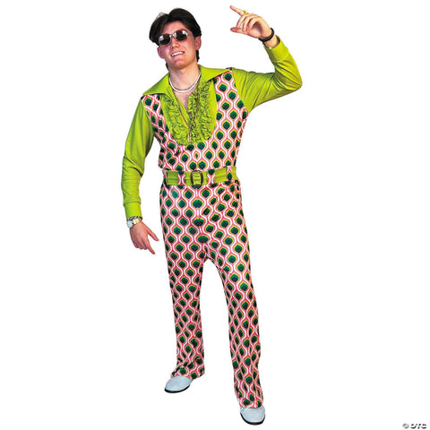 Adults Swaggertown Pink & Green Feather-Print Pantsuit Costume - Medium 40 Regular