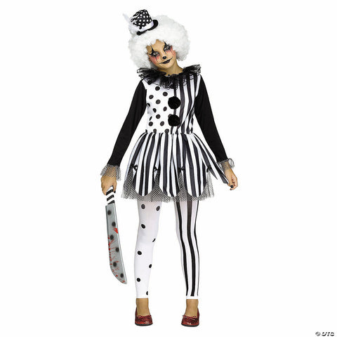 Girl’s Black & White Dress Killer Clown Costume -  12-14 | Horror-Shop.com