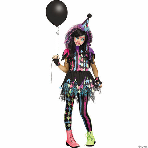 Girl’s Multicolor Twisted Circus Clown Costume -  12-14 | Horror-Shop.com