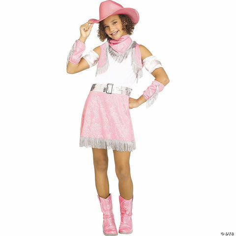 Girl’s Pink, White & Silver Dress Sparkle Cowgirl Costume -  12-14 | Horror-Shop.com