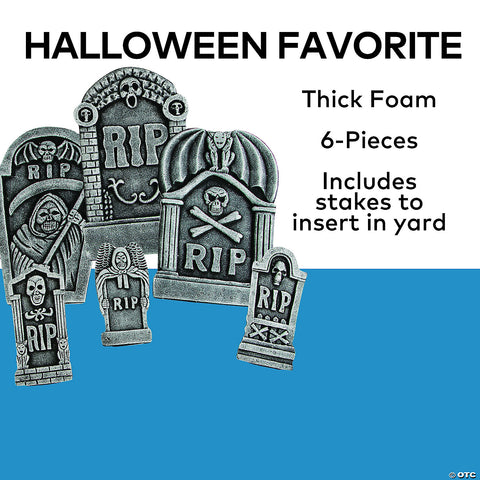 Grim Reaper RIP Foam Tombstone Halloween Decorations Set – 6 Pc. | Horror-Shop.com