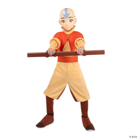 Kids Deluxe Avatar: The Last Airbender™ Aang Jumpsuit Costume with Staff - Extra Large 16-18
