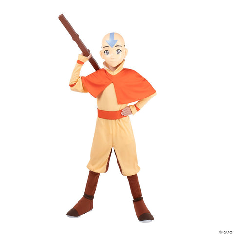 Kids Deluxe Avatar: The Last Airbender™ Aang Jumpsuit Costume with Staff - Extra Small 3T-4T
