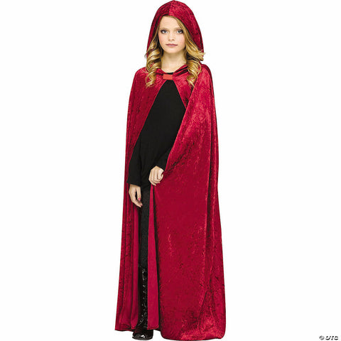 Kids Red Velour Hooded Cape Costume Accessory - One Size