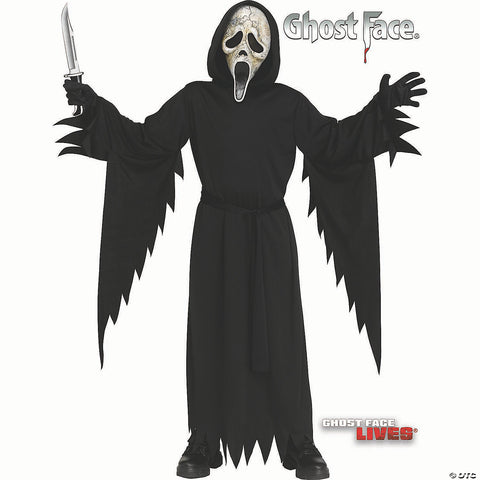 Kids Scream IV™ Ghost Face® Black Polyester Robe with Mask Costume - Large 12-14 | Horror-Shop.com