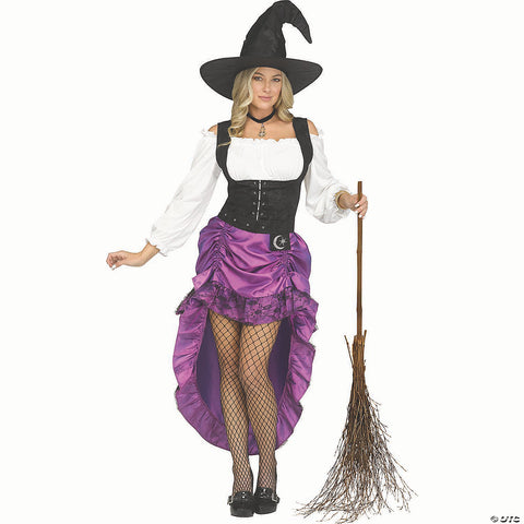 Women’s Black, Purple & White Renaissance Witch Dress Costume - Medium/Large 10-14