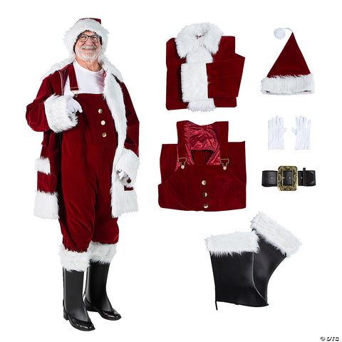 Men's Burgundy Velvet Santa Suit with Overalls Costume - LG | Horror-Shop.com