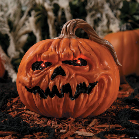8 1/4" Light-Up Creepy Plastic Pumpkin with Sound Halloween Decoration