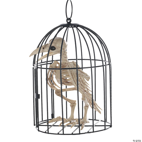 Skeleton Crow In Cage | Horror-Shop.com