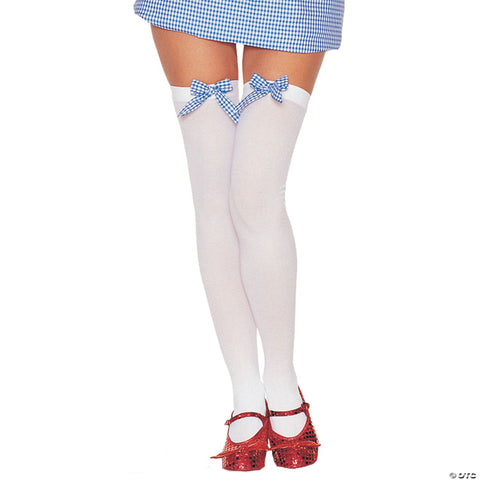 White & Blue Thigh-Highs with Bow | Horror-Shop.com