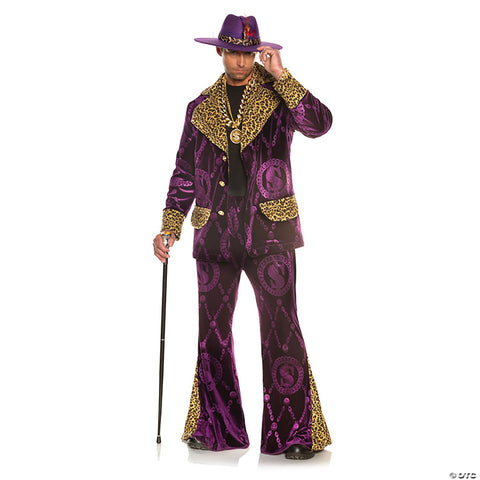 Adults Big Player Velvet Fur-Trimmed Jacket with Bell Bottom Pants & Hat - One Size